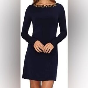 Vince Camuto Navy Dress with Gold Details